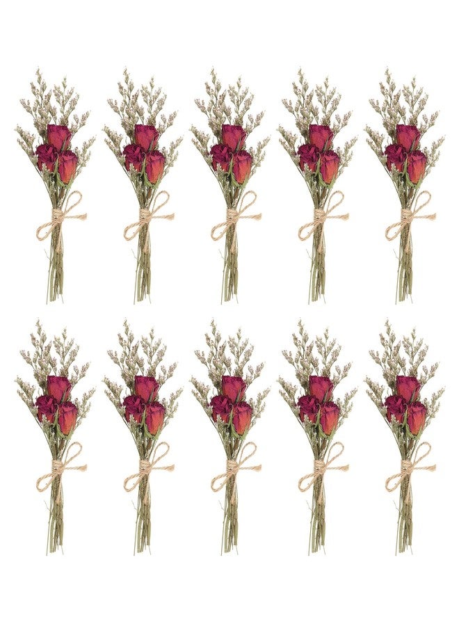 PATIKIL Mini Dried Flower Bouquet, 10 Pcs Rose Natural Wildflower with Stem Decor Baby's Breath Boho Floral Plant Flower for Crafts DIY Photo Props Gift Wedding Decor, Red - Image 1