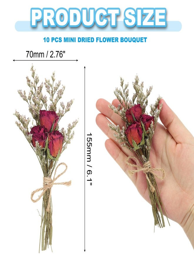 PATIKIL Mini Dried Flower Bouquet, 10 Pcs Rose Natural Wildflower with Stem Decor Baby's Breath Boho Floral Plant Flower for Crafts DIY Photo Props Gift Wedding Decor, Red - Image 2