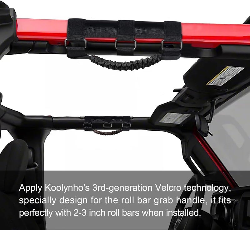 KOOLYNHO Roll Bar Grab Handles Hand Grips Accessories for Jeep Wrangler JL JK TJ YJ Gladiator (Black 2 Pack) - Image 3
