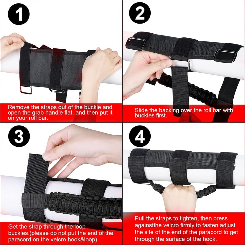 KOOLYNHO Roll Bar Grab Handles Hand Grips Accessories for Jeep Wrangler JL JK TJ YJ Gladiator (Black 2 Pack) - Image 5
