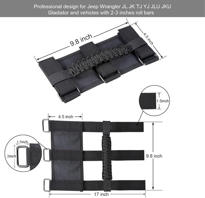 KOOLYNHO Roll Bar Grab Handles Hand Grips Accessories for Jeep Wrangler JL JK TJ YJ Gladiator (Black 2 Pack) - Image 2