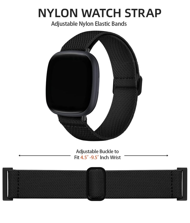 Adorve Compatible with Fitbit Versa 3 Bands/Fitbit Versa 4 Band/Fitbit Sense Bands for Men Women, Adjustable Stretchy Solo Loop Elastic Nylon Sport Strap for Smart Watch Replacement - Image 2