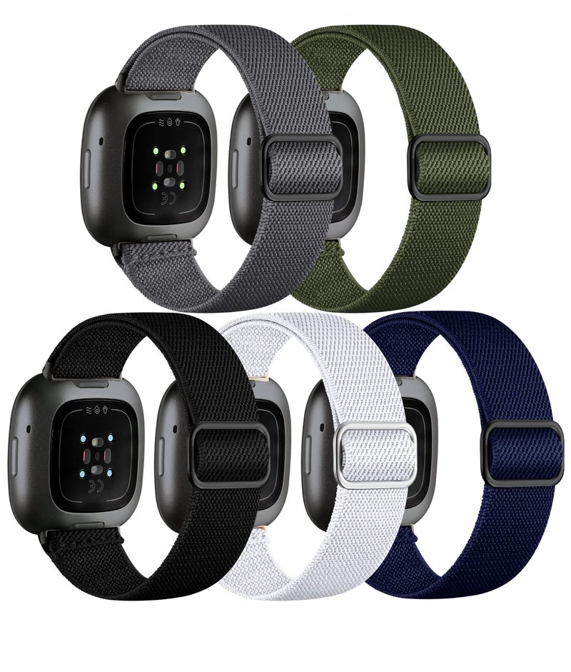 Adorve Compatible with Fitbit Versa 3 Bands/Fitbit Versa 4 Band/Fitbit Sense Bands for Men Women, Adjustable Stretchy Solo Loop Elastic Nylon Sport Strap for Smart Watch Replacement - Image 1
