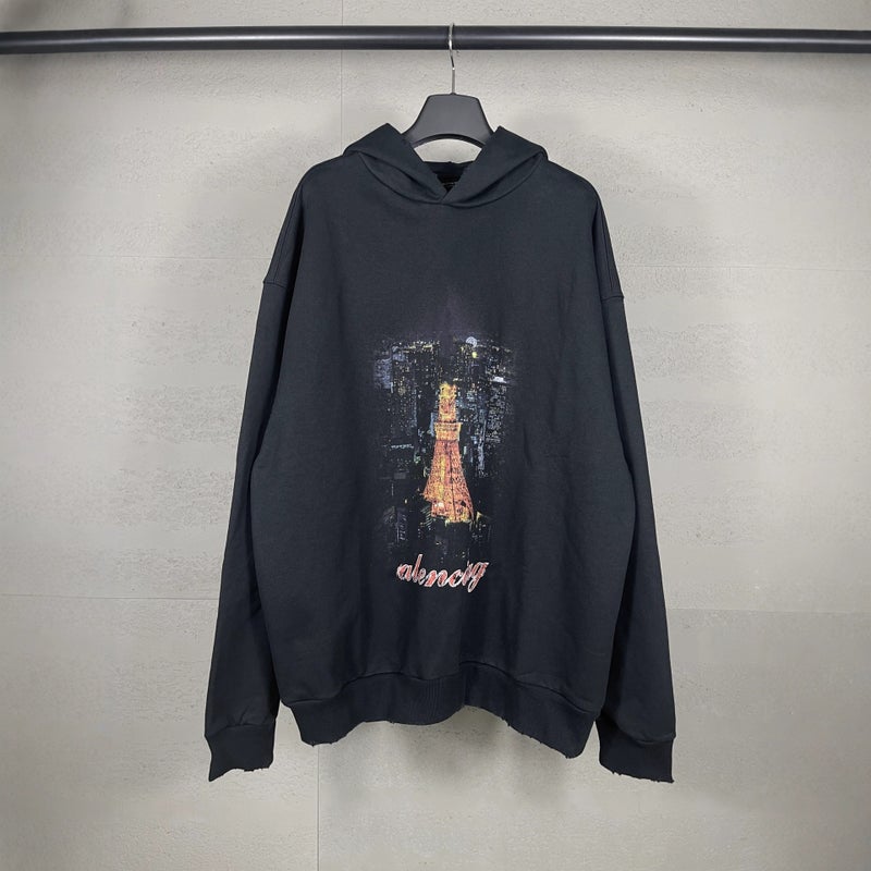 Authentic Parisian Fashion Brand B'S Cola Embroidered Flame Letter Logo Distressed Print Hooded Long-Sleeve Sweatshirt - Image 3