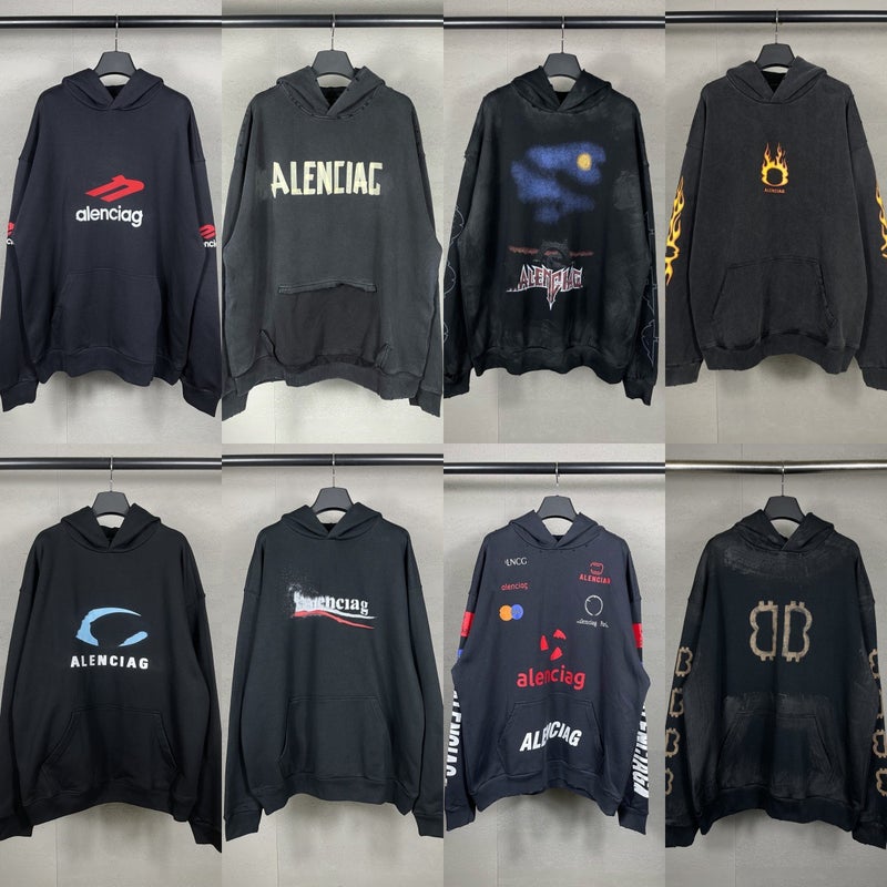 Authentic Parisian Fashion Brand B'S Cola Embroidered Flame Letter Logo Distressed Print Hooded Long-Sleeve Sweatshirt - Image 2