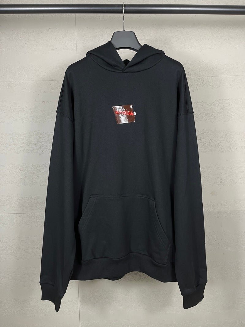 Authentic Parisian Fashion Brand B'S Cola Embroidered Flame Letter Logo Distressed Print Hooded Long-Sleeve Sweatshirt - Image 1