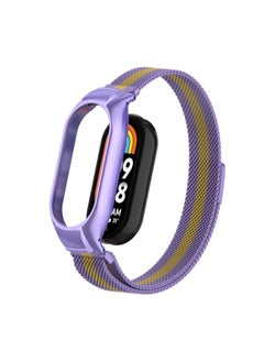 Replacement Strap For Xiaomi Mi Band 8 Integrated Metal Case + Milanese Magnetic Watch Band Purple+Gold