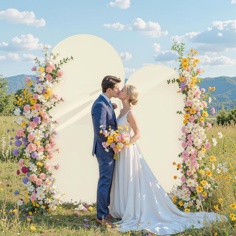Suppromo Beige Arch Cover Set of 2-7.2 and 6ft Beige Arch Backdrop Cover Spandex Wedding Arch Stand Cover for Bridal Shower Birthday Party Baby Shower Banquet Photo Arches Background Decorations - Image 2