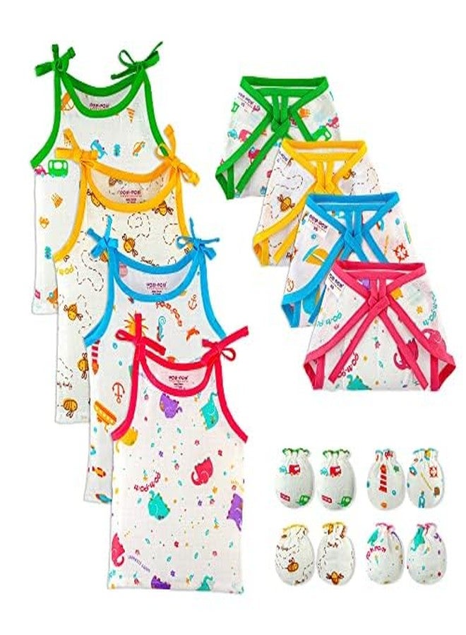 Bumsies Newborn Babies Clothing Set – Soft 100% Cotton Daily Essentials Gift Set for New Born Baby Boys & Girls | Pack of 12-4 Slip, 4 Tie-Up Cloth Nappy/Langot & 4 Pair Mittens, (0-3 Months) - Image 1