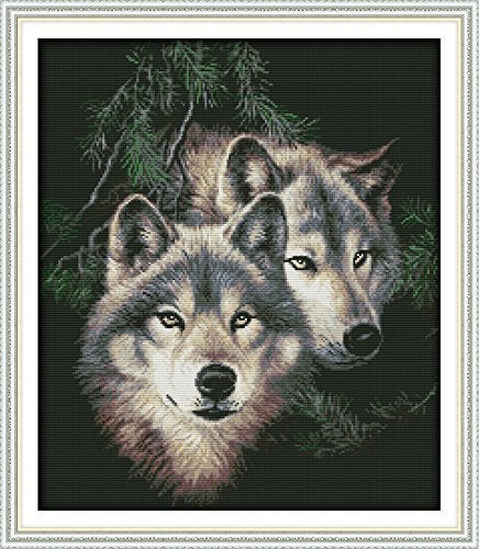 Stitchmelody Counted Cross Stitch Kits,14CT Unprinted Embroidery Set DMC Needlework- Wolves Couple 17.3''×20'' - Image 2