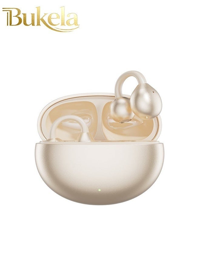 كيلا سماعات أذن مفتوحة حقيقية، خفيفة الوزن ومريحة، سماعات أذن لاسلكية مفتوحة، سماعات بلوتوث 5.4 بتصميم مناسب للجري الرياضي، لون بيج - Image 1