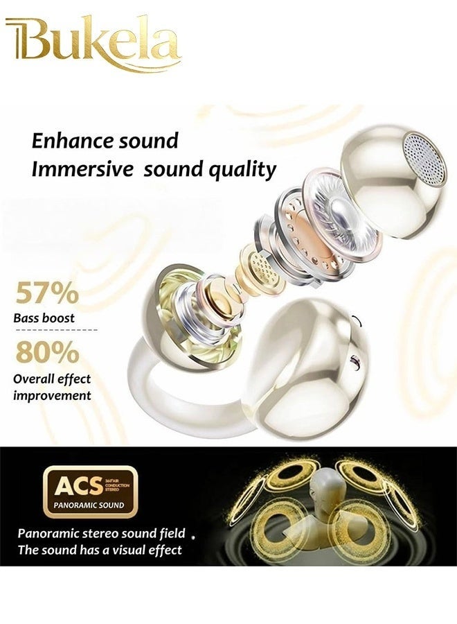 كيلا سماعات أذن مفتوحة حقيقية، خفيفة الوزن ومريحة، سماعات أذن لاسلكية مفتوحة، سماعات بلوتوث 5.4 بتصميم مناسب للجري الرياضي، لون بيج - Image 3