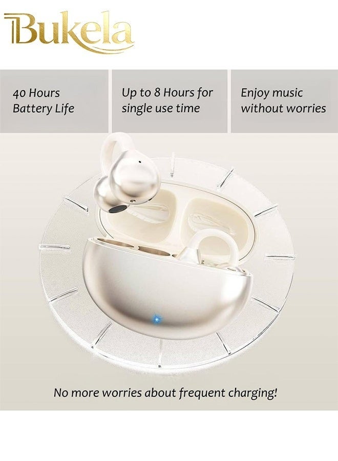 كيلا سماعات أذن مفتوحة حقيقية، خفيفة الوزن ومريحة، سماعات أذن لاسلكية مفتوحة، سماعات بلوتوث 5.4 بتصميم مناسب للجري الرياضي، لون بيج - Image 2