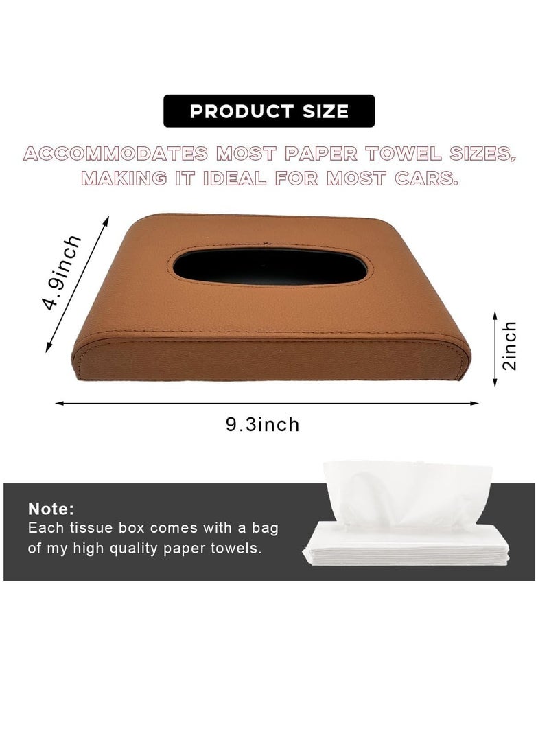 MUMO Car Tissue Holder, Leather Sun Visor Napkin Dispenser, Rectangular Paper Carton Mask Holder with Tissue Refill, Universal Car Accessories for Hanging Paper Towel Clip (Brown) - Image 2