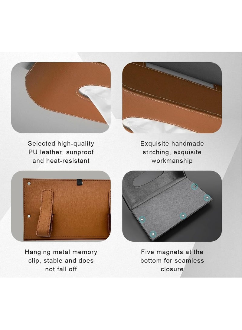 MUMO Car Tissue Holder, Leather Sun Visor Napkin Dispenser, Rectangular Paper Carton Mask Holder with Tissue Refill, Universal Car Accessories for Hanging Paper Towel Clip (Brown) - Image 4