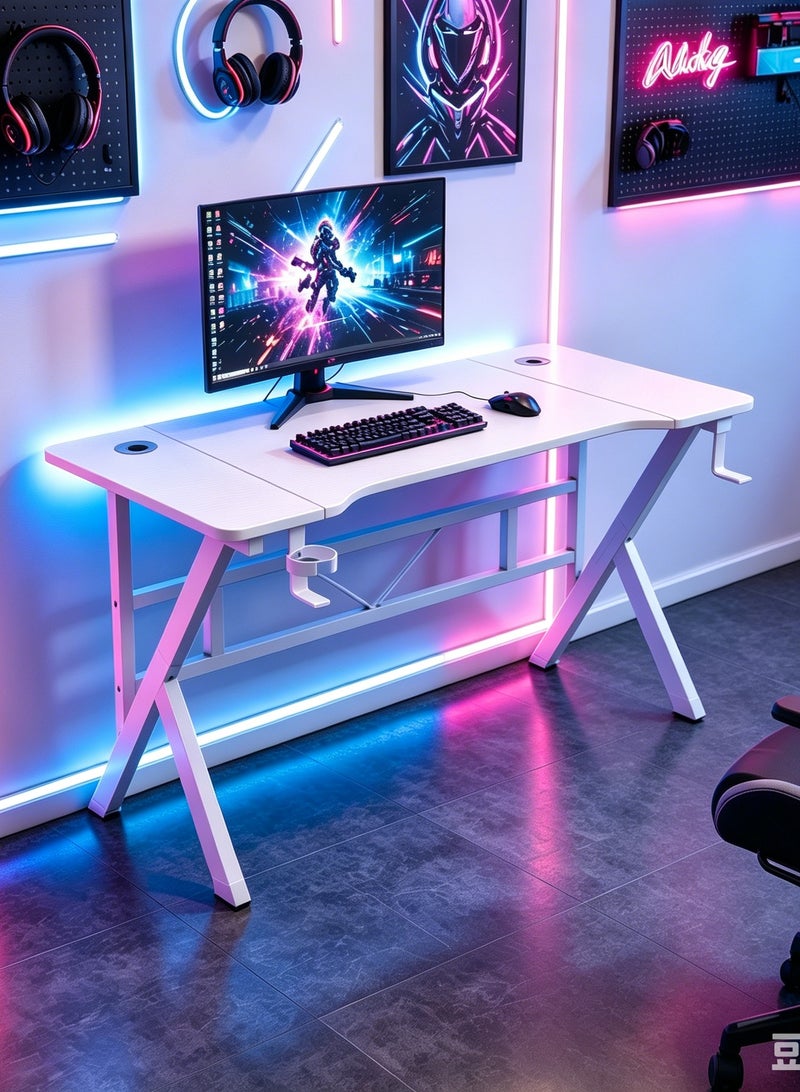 Canadel Gaming Table Ergonomic Carbon Fiber Computer Table with Cup Holder, Headphone Hook, Cable Hole, K-Shape Support, Home Office Study Table - Image 1