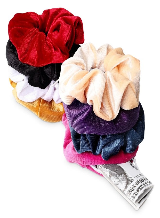 LUSTRIB 8 Pcs Multicolor Scrunchie with Zipper Pocket, Secret Pocket Ponytail Holder for Small Items, Elastic Velvet Hair Ties Bracelet with Hidden Storage for Keys Money Little Things (8 Colors) - Image 1