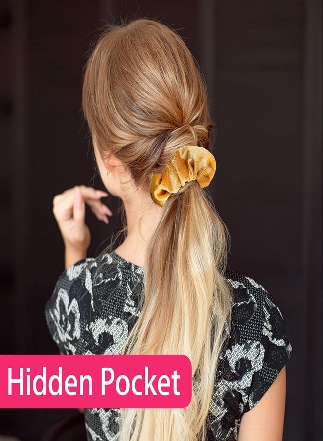 LUSTRIB 8 Pcs Multicolor Scrunchie with Zipper Pocket, Secret Pocket Ponytail Holder for Small Items, Elastic Velvet Hair Ties Bracelet with Hidden Storage for Keys Money Little Things (8 Colors) - Image 5