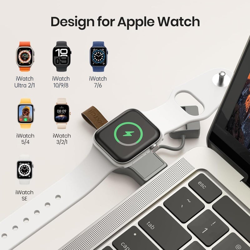 NEWDERY Charger for Apple Watch Portable iWatch USB Wireless Charger, Travel Cordless Charger with Light Weight Magnetic Quick Charge for Apple Watch Ultra 2 Series10 9 8 7 6 5 4 3 2 SE, Gray Titanium - Image 2