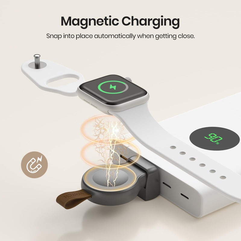 NEWDERY Charger for Apple Watch Portable iWatch USB Wireless Charger, Travel Cordless Charger with Light Weight Magnetic Quick Charge for Apple Watch Ultra 2 Series10 9 8 7 6 5 4 3 2 SE, Gray Titanium - Image 3