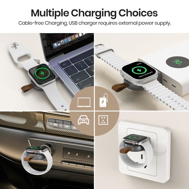 NEWDERY Charger for Apple Watch Portable iWatch USB Wireless Charger, Travel Cordless Charger with Light Weight Magnetic Quick Charge for Apple Watch Ultra 2 Series10 9 8 7 6 5 4 3 2 SE, Gray Titanium - Image 5