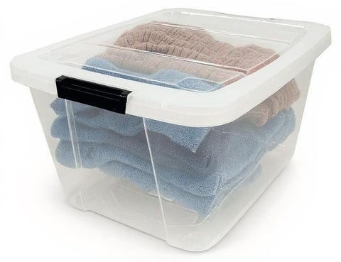 Plastic Storage Box Multipurpose Transparent Plastic Storage Box With Lockable Lid 30L Clear/Black