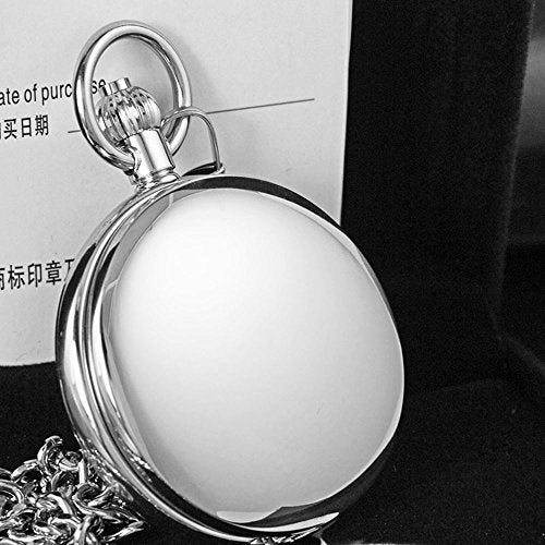 OGLE Waterproof Distorting Mirror Tourbillon Phases Sun Moon Chain Fob Skeleton Automatic Mechanical Pocket Watch (Silver Black) - Image 4