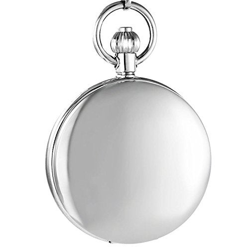 OGLE Waterproof Distorting Mirror Tourbillon Phases Sun Moon Chain Fob Skeleton Automatic Mechanical Pocket Watch (Silver Black) - Image 1