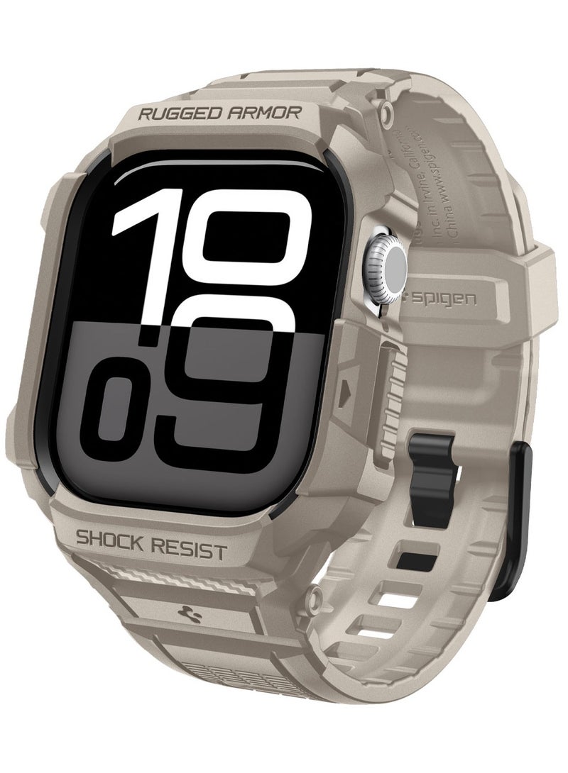 Spigen درع قوي برو 2 لساعة آبل سيريس 11 / 10 (46 مم) مع حزام - بيج كثيب - Image 1