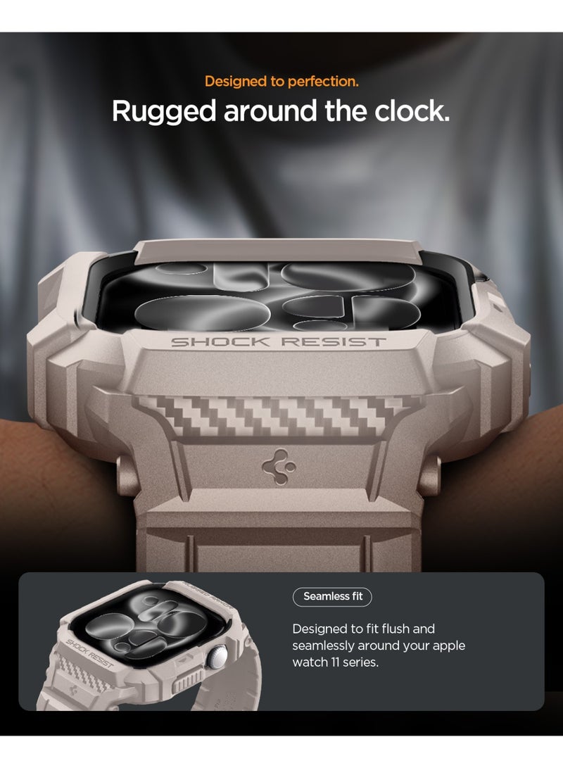 Spigen درع قوي برو 2 لساعة آبل سيريس 11 / 10 (46 مم) مع حزام - بيج كثيب - Image 5