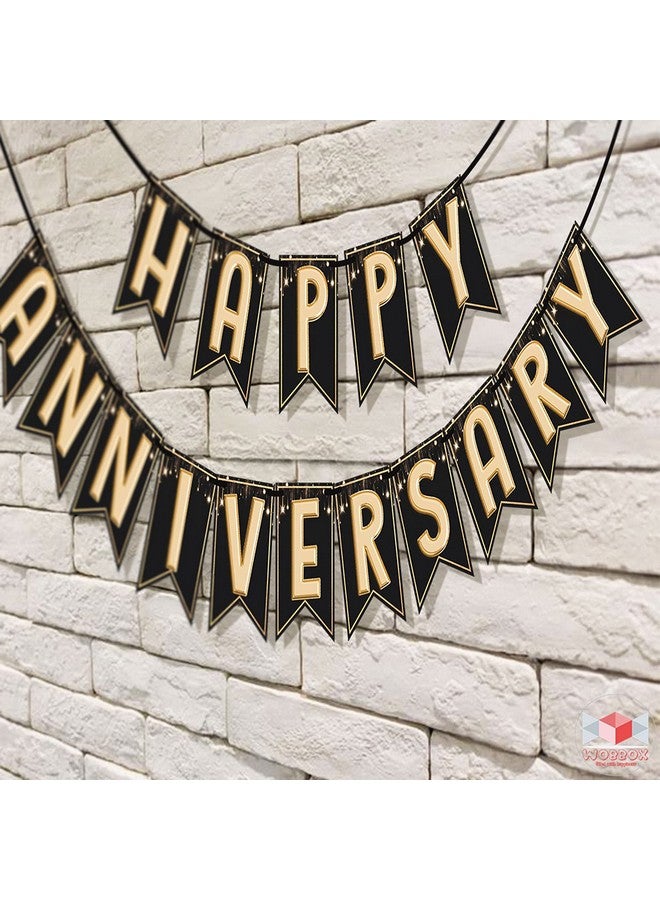 Wobbox Happy Anniversary Black & Copper Gold Text with Hanging Stars Bunting Banner, Anniversary Decoration for Home, Happy Anniversary Decoration Item, Marriage Anniversary Decoration Item - Image 4