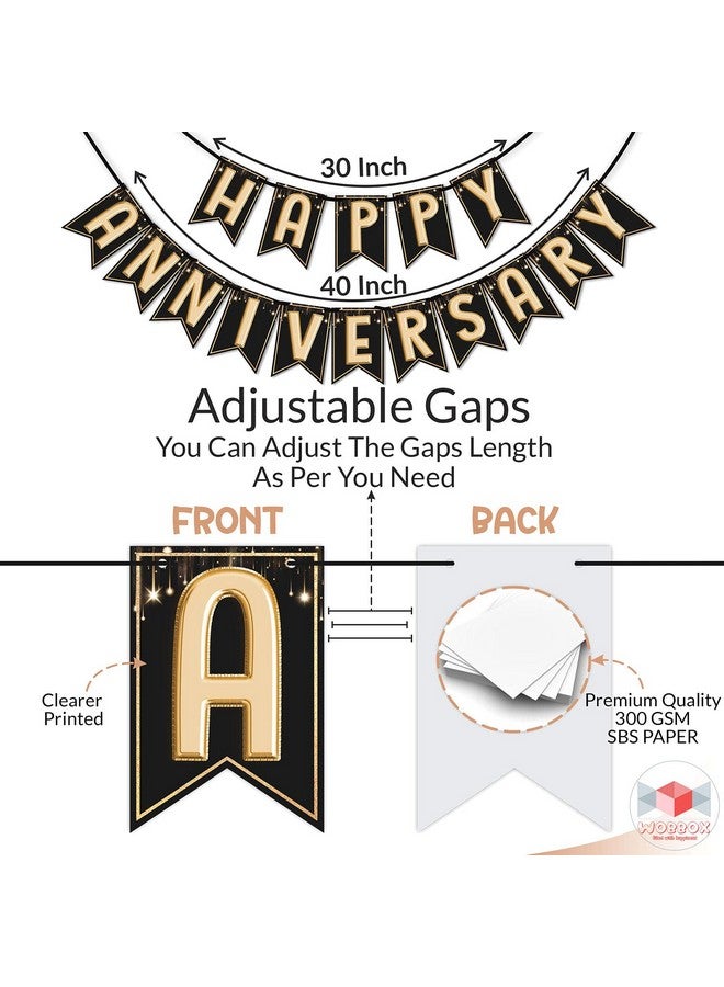 Wobbox Happy Anniversary Black & Copper Gold Text with Hanging Stars Bunting Banner, Anniversary Decoration for Home, Happy Anniversary Decoration Item, Marriage Anniversary Decoration Item - Image 2