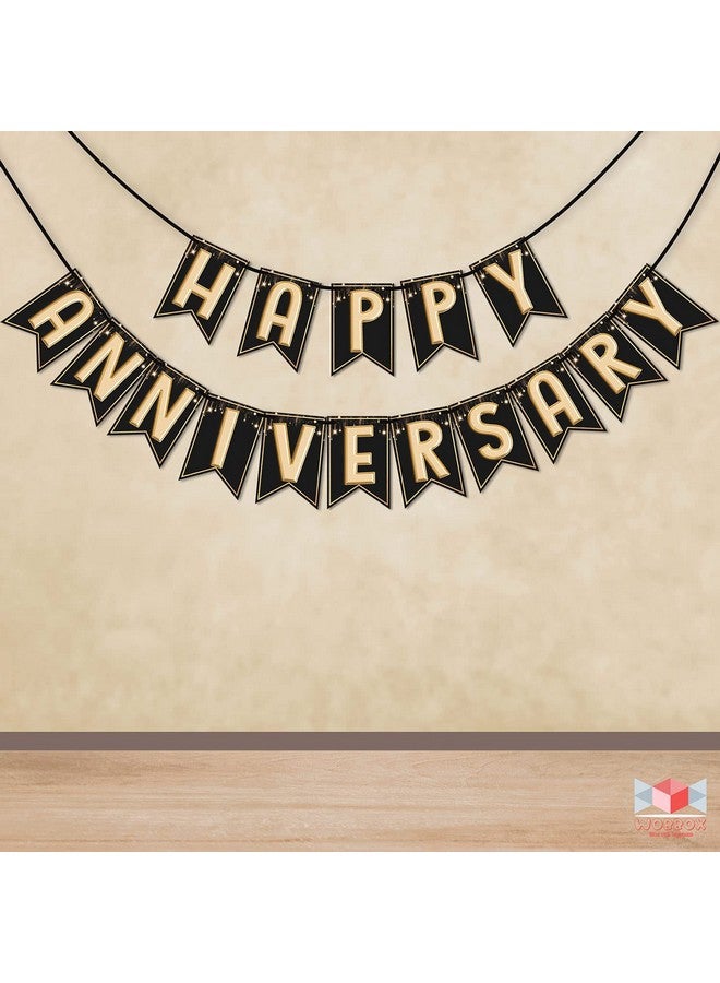 Wobbox Happy Anniversary Black & Copper Gold Text with Hanging Stars Bunting Banner, Anniversary Decoration for Home, Happy Anniversary Decoration Item, Marriage Anniversary Decoration Item - Image 1