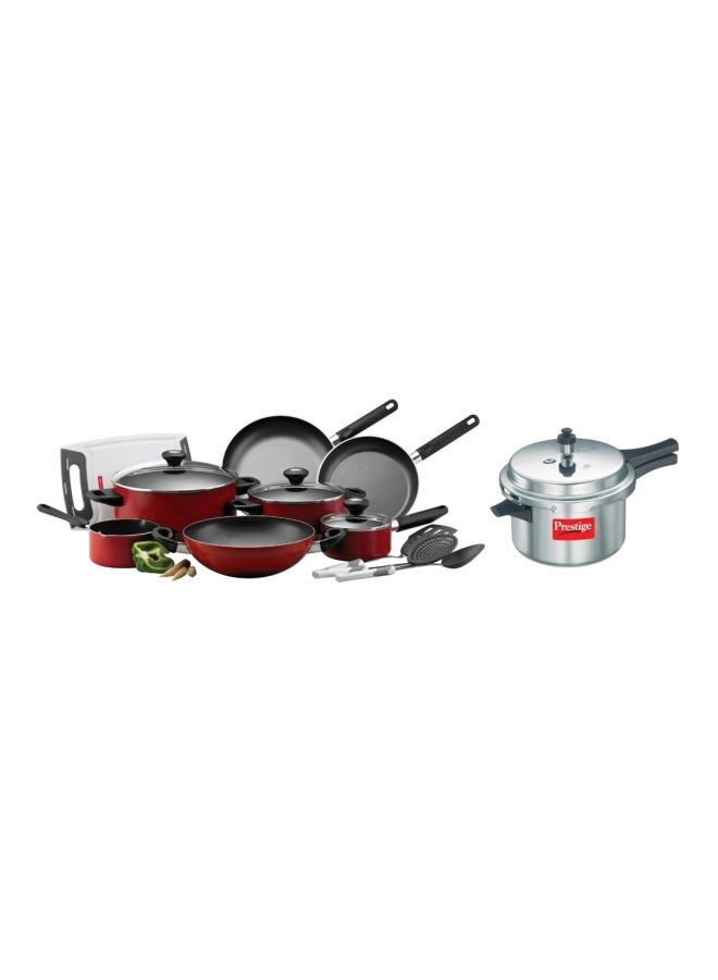Prestige 14-Piece Classique Pro Aluminium Non Stick Interior Durable & Light Weight Cookware Set Includes 14 cm milk pan, 14 cm covered sauce pan, 20 cm covered casserole, 26 cm covered casserole, 26 