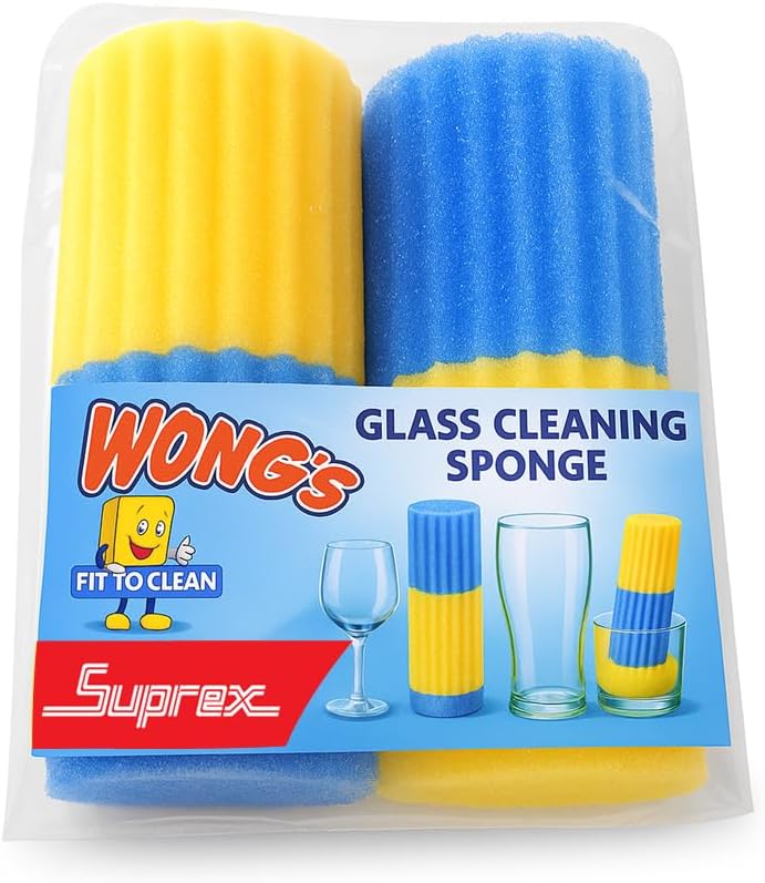 Glass Cleaning Sponge – Dual Color Ribbed Foam for Glassware, Cups & Bottles, Scratch-Free, High Absorbency, Reusable & Durable (Pack of 2)
