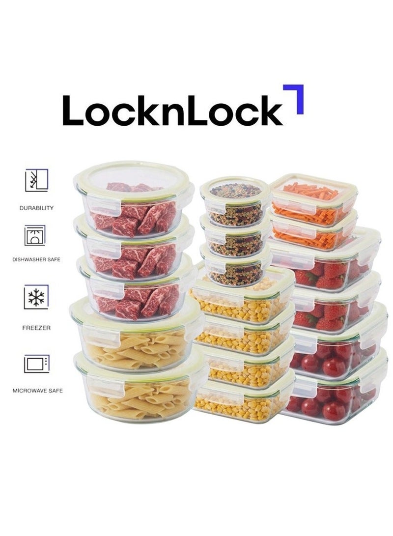 LocknLock طقم حاويات زجاجية آمنة للفرن من لوكن لوك - 18 قطعة - محكمة الإغلاق، مقاومة للتسرب وحرارة عالية - Image 1