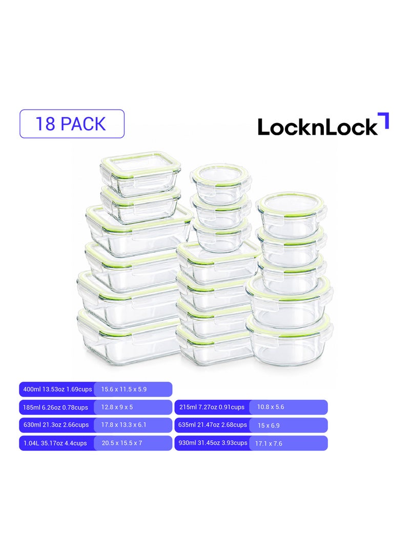 LocknLock Fresh Oven-Safe Glass Container 18-pcs Set – Airtight, Leakproof & Heat-Resistant - Image 2