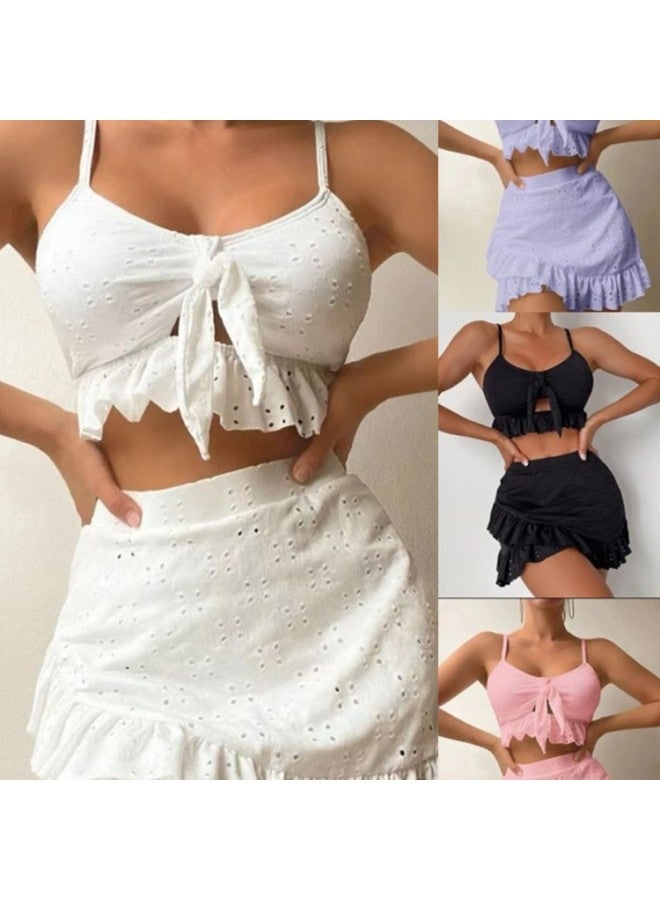 Generic Swimwear European And American Beach Dress Bikini Three-piece Swimwear Conservative Swimwear Women Wholesale-Color:Pink (can Be Customized)-Size:S - Image 3