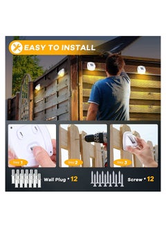 KASTWAVE Solar Fence Lights Outdoor Waterproof 6 Pack Upgrade 8 LEDs Outdoor Wall Lights Solar Powered Deck Light Decorative Lighting for Outside Stairs Fence Deck Patio Yard Pathway Porch Step (Warm White)  - Image 2