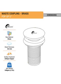 Endoware 5Inch Popup Waste Coupling by Endoware Antique Copper PVD Coating for Luxury Bathroom  - Image 3