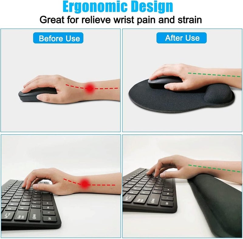 لينجي مسند معصم وسادة الماوس، مع واقي معصم جل ووسادة ماوس مريحة، واقي معصم مريح مضاد للانزلاق من إسفنج الذاكرة، قاعدة مطاطية، مناسب للمكتب والألعاب - Image 2