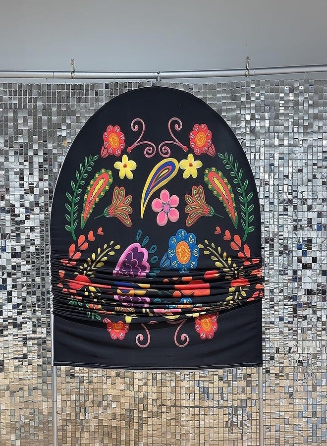 FiVan Spandex Arch Covers Stretchy Curved Backdrop Mexico Flower Black Background Cover for Day of The Dead Festival Decoration (Width=48"(120cm),Height=85"(210cm),FUS-Arch-GX-1044) - Image 4