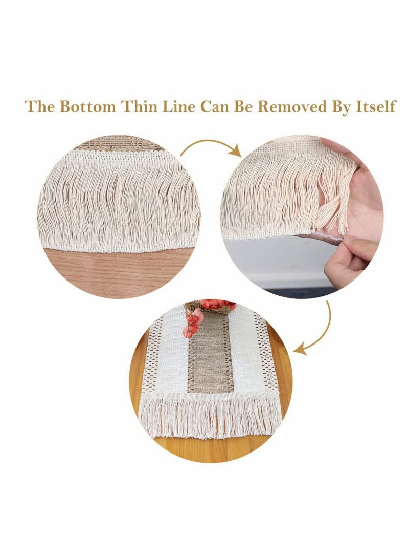 Excefore Creative Bohemian Ethnic Table Runner, Colorful Plaid Cotton Linen Braided Tassel Rectangular Coffee Table Tablecloth Home Party Restaurants Kitchen Holiday Wedding Decorations (12"*70.8") - Image 5