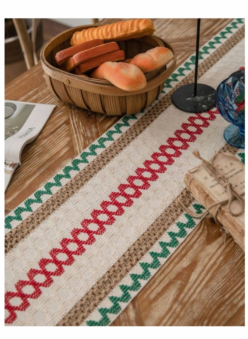 Excefore Creative Bohemian Ethnic Table Runner, Colorful Plaid Cotton Linen Braided Tassel Rectangular Coffee Table Tablecloth Home Party Restaurants Kitchen Holiday Wedding Decorations (12"*70.8") - Image 3