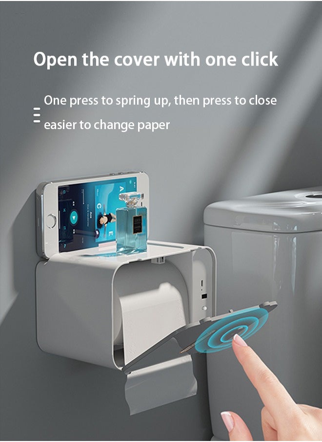 Hihonor - Tissue Box Holder Touch-sensitive Paper Towel Output USB Charging No Punching Required Waterproof and Moisture-proof Tissue Cover Top Storage or Mobile Phone Holder - Image 1