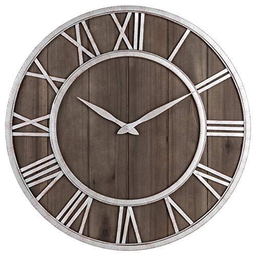Oldtown Clocks Oldtown Farmhouse Metal & Solid Wood Noiseless Wall Clock (Dark Brown, 18-inch) - Image 1