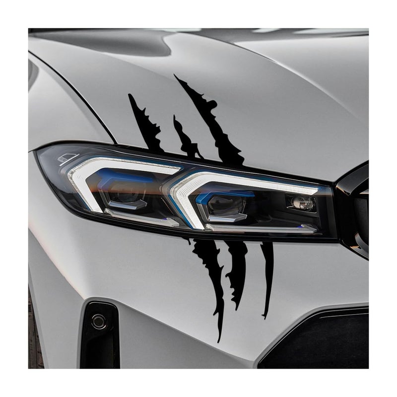 YTFRL 2 PCS Car Claw Mark Stickers Monster Claw Headlight Decals Waterproof Vinyl Sticker Stripes Scratch Marks Exterior Decoration for Sports Car SUV Pickup Truck Hood Window Black - Image 3