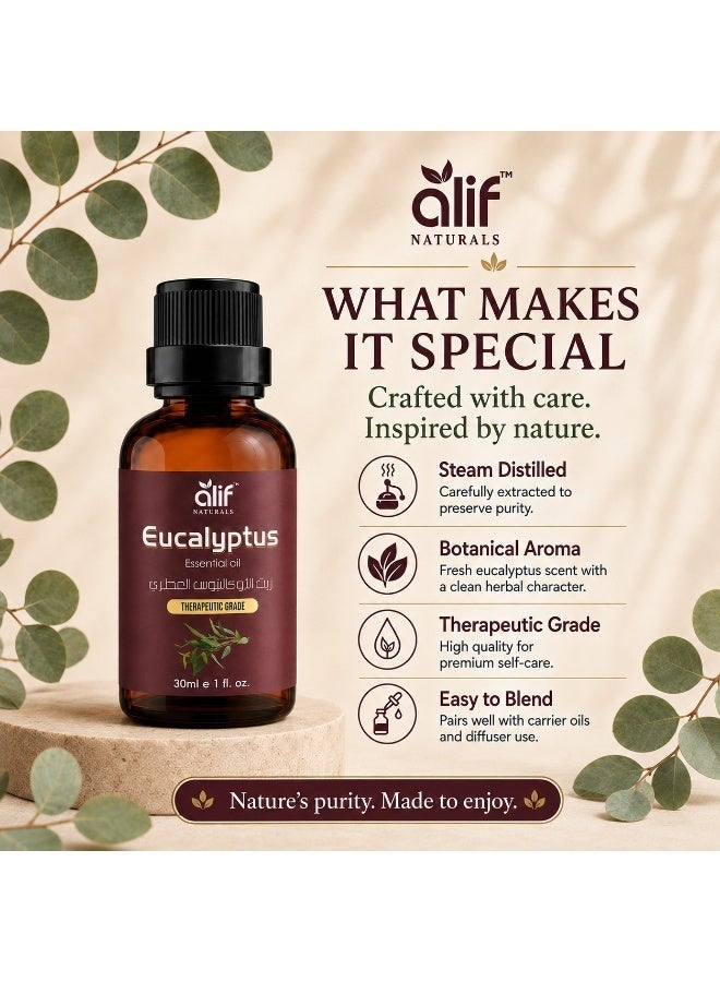 ALIF NATURALS Eucalyptus Essential Oil - 30 ml | 100% Pure and Natural | Premium Grade Essential Oils for Aromatherapy, Diffusers, Hair, Skin, Massage and Humidifiers - Image 4