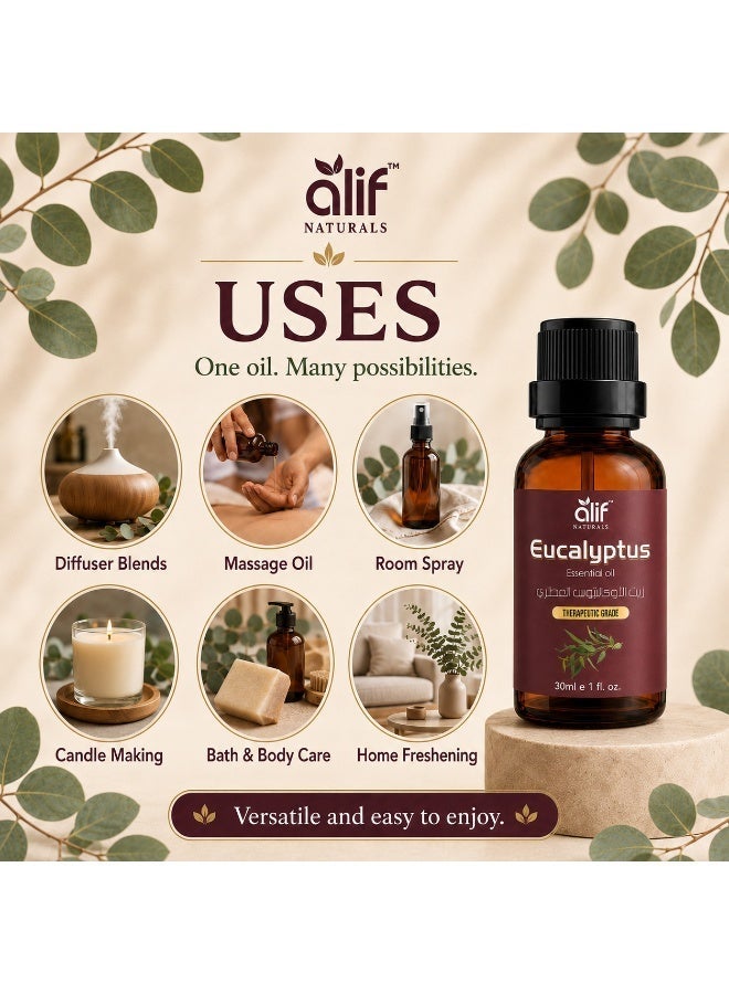 ALIF NATURALS Eucalyptus Essential Oil - 30 ml | 100% Pure and Natural | Premium Grade Essential Oils for Aromatherapy, Diffusers, Hair, Skin, Massage and Humidifiers - Image 5