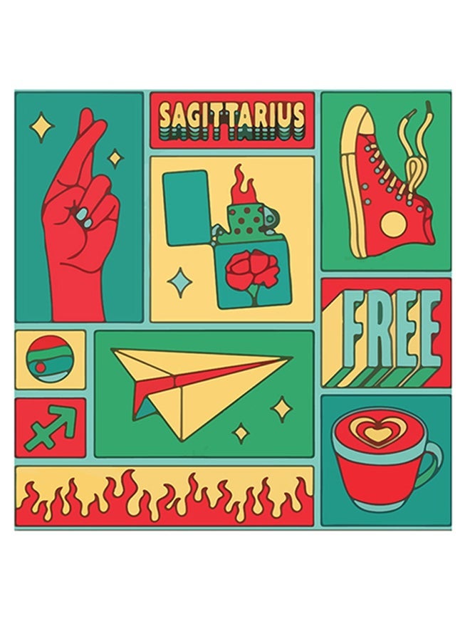 RYN Sagittarius Themed Wall Art Green/Red/Yellow 30x30cm - Image 2